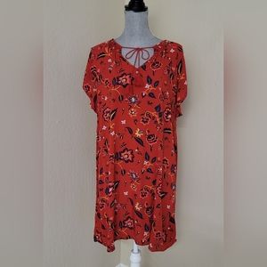 Old Navy Burnt Orange Floral Dress  Women's Size M Knee Length Cap Sleeve